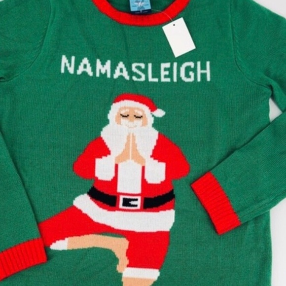 NWT Santa Yoga Pose Ugly Christmas Sweater Holiday Green Red XLarge XL - Picture 8 of 8